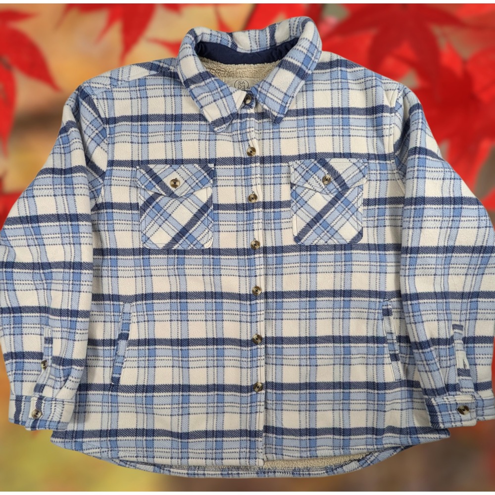 Sage Collective Sz XXL Blue White Plaid Sherpa Lined Fleece Shirt Jacket